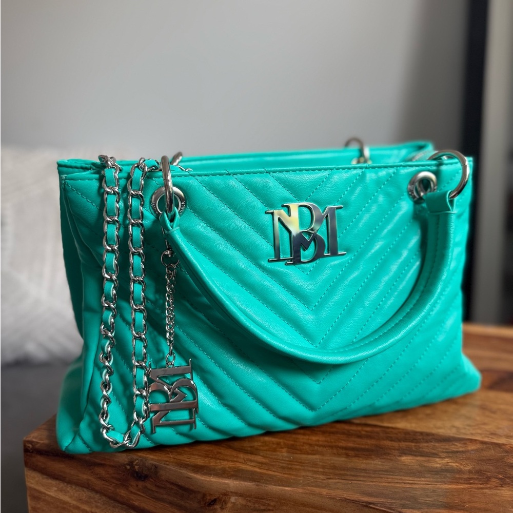 Bagdley Mischka Teal Quilted Chain-Accent Shoulder Bag